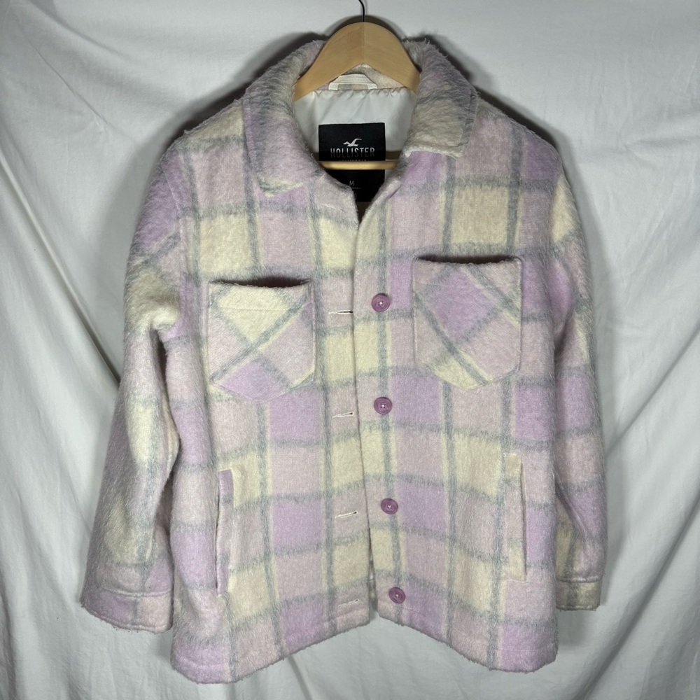 Hollister Plaid Shacket Medium Pink & Gray Oversized Relaxed